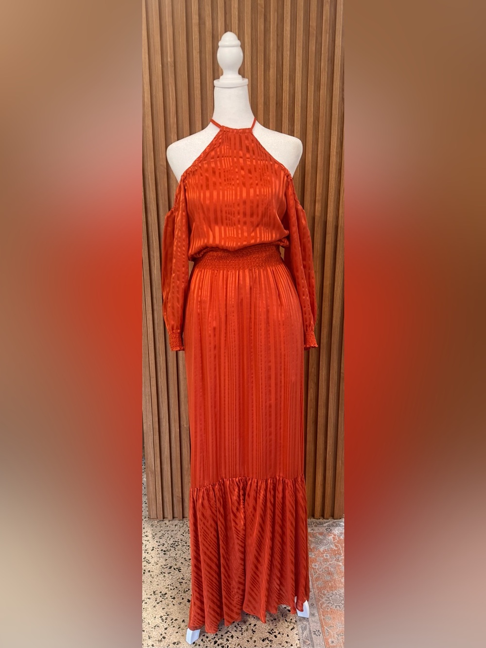 Calypso St. Barth Burnt Orange Cold-Shoulder Maxi Dress